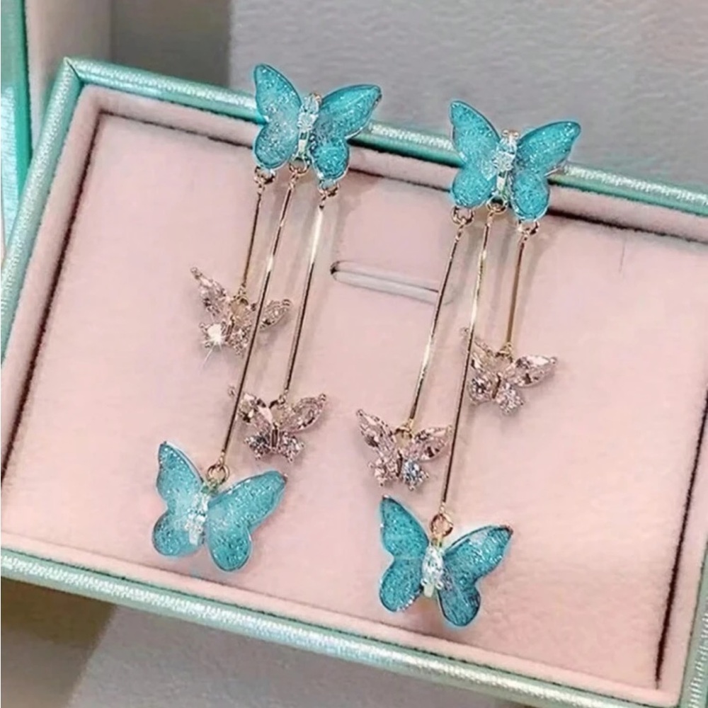 Blue Butterfly Drop Dangle Earrings